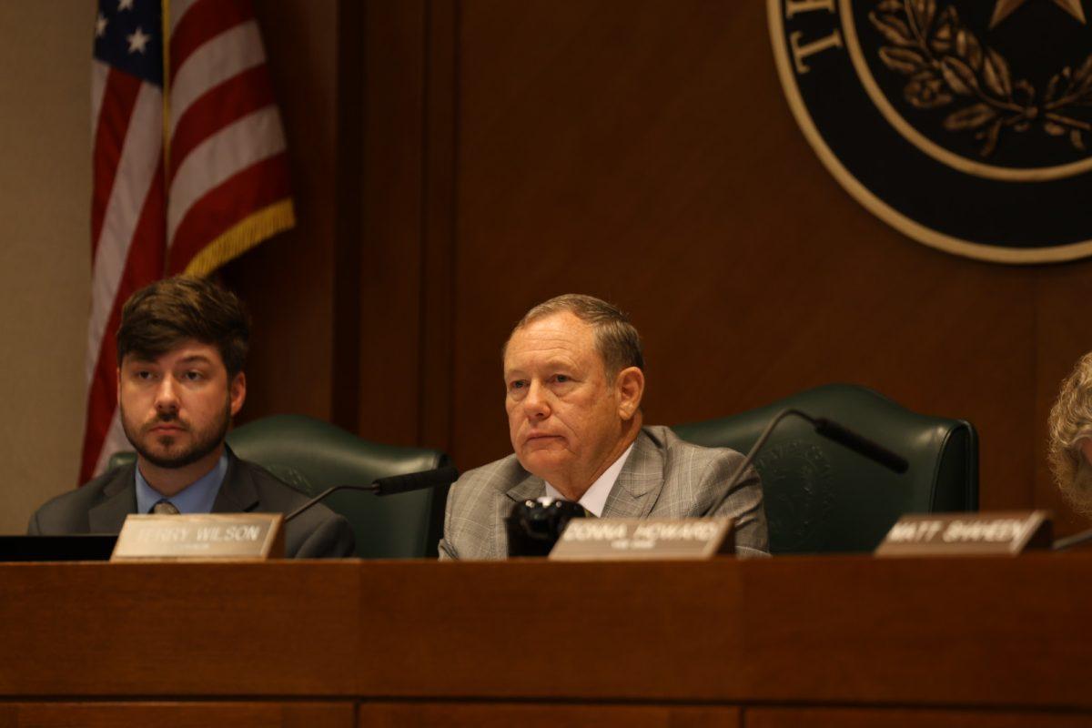Rep. Terry Wilson (R-Georgetown), Chair of the House Committee on Higher Education, listens to testimony from Archie Holmes Jr., UT System vice chancellor of Academic Affairs, during a hearing Tuesday. Justin Doud/TSTV News