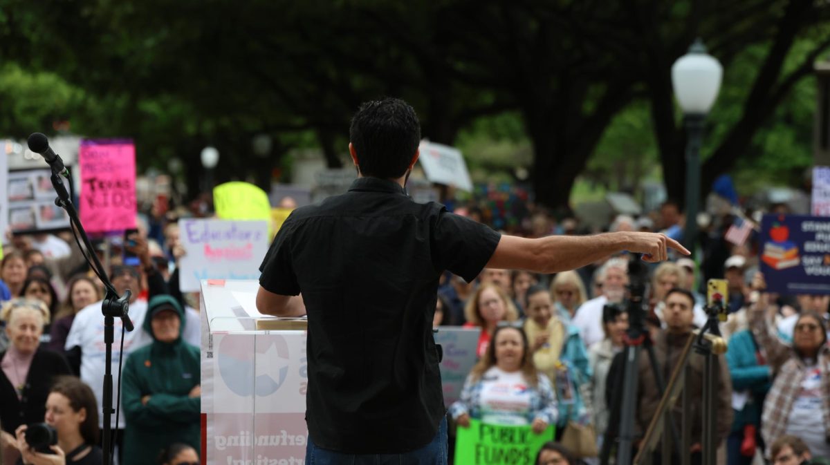 Rep. Greg Casar (D-Austin) addresses the crowd during the Save Texas Schools Rally at the Texas Capitol Saturday. Justin Doud/TSTV News