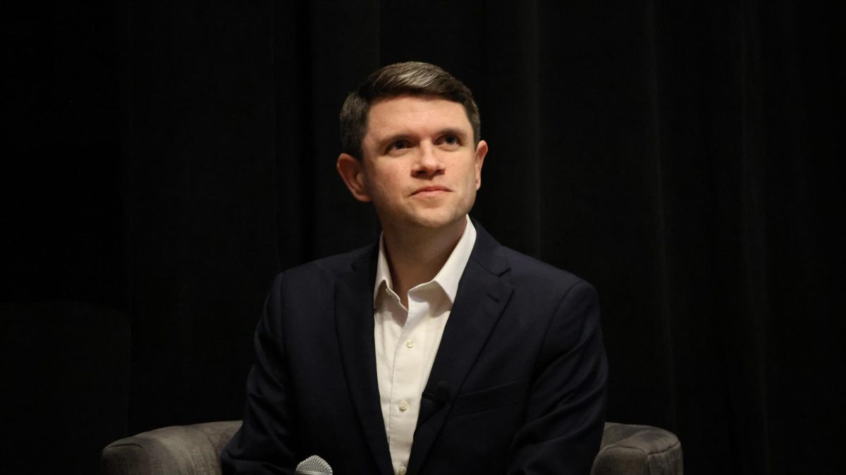State Rep. James Talarico looks into the crowd during a one-on-one session at the 2025 Texas Tribune Festival.