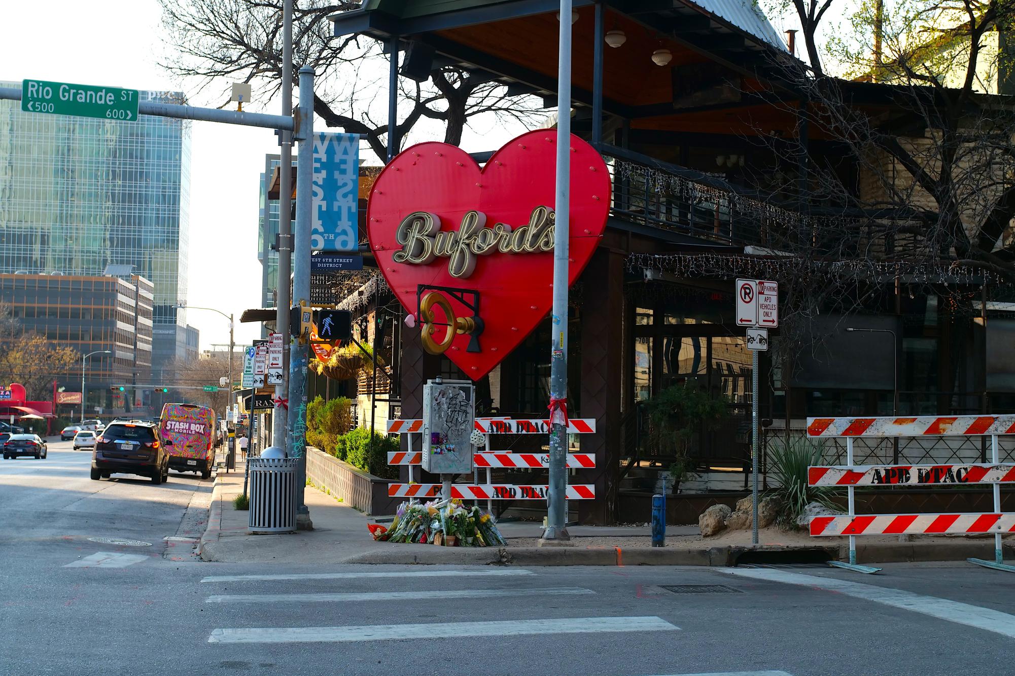 The outside of Buford's Backyard Beer Garden, where a gunman killed three and injured more than a dozen Sunday.
